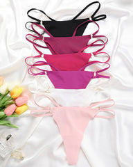 Seamless Double-Strap Heart Metal Ring Design Sexy Thong