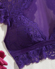 High Neck Lace Sheer Mesh Backless Bra Underwear Set