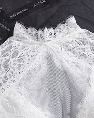 High Neck Lace Sheer Mesh Backless Bra Underwear Set
