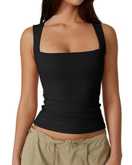 Square Neck Sleeveless Double-layer Tight Seamless Stretch Vest