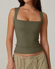 Square Neck Sleeveless Double-layer Tight Seamless Stretch Vest