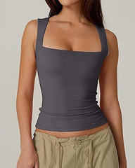 Square Neck Sleeveless Double-layer Tight Seamless Stretch Vest