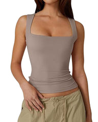 Square Neck Sleeveless Double-layer Tight Seamless Stretch Vest