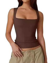 Square Neck Sleeveless Double-layer Tight Seamless Stretch Vest