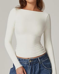 Women's Sexy Open Back Seamless Turtleneck Double Lined Slim Fit Long Sleeve Top