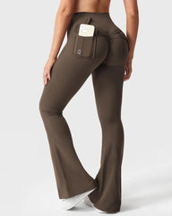 Women's Tummy Control Butt Lifting Pocket Flare Tight Yoga Pants