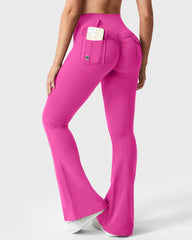 Women's Tummy Control Butt Lifting Pocket Flare Tight Yoga Pants