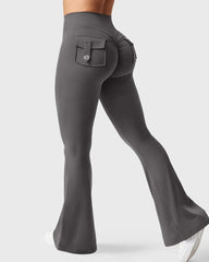 Women's Tummy Control Butt Lifting Pocket Flare Tight Yoga Pants