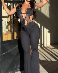 Sexy Sleeveless Halterneck Backless Slightly Flared Wide-leg Jumpsuit