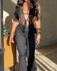 Sexy Sleeveless Halterneck Backless Slightly Flared Wide-leg Jumpsuit