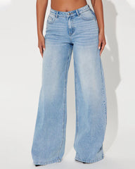 Washed Wide-leg Jeans With A Bow Design At The Back Waist
