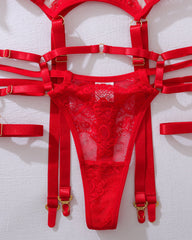 Metal Buckle Decorated Lace See-through Sexy Lingerie Set