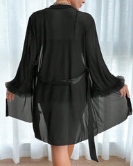 Sexy Lace Mesh See-through Nightgown Set