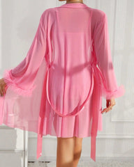 Sexy Lace Mesh See-through Nightgown Set