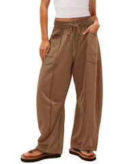 Casual Loose Drawstring Wide-leg Pants With Pockets