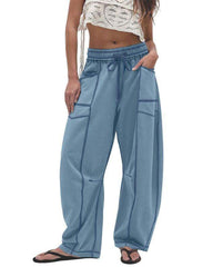 Casual Loose Drawstring Wide-leg Pants With Pockets