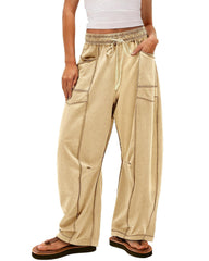 Casual Loose Drawstring Wide-leg Pants With Pockets