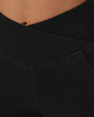 High-waisted Cross-pocket Stretch Flared Washed Casual Jeans