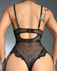 Sexy Lace Mesh Gauze Chain Decorated One-piece Pajamas
