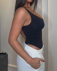 Sleeveless Knit Ribbed Seamless Abdomen Tank Bodysuit