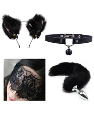 Sexy Bell Collar Tail Jewelry Maid Costume Headdress Neck Accessory Props Set