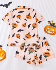 Halloween Fun Print Lapel Short-sleeved Shorts Casual Home Wear Suit