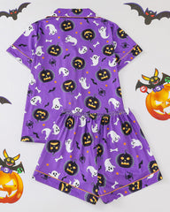 Halloween Fun Print Lapel Short-sleeved Shorts Casual Home Wear Suit