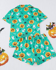 Halloween Print Lapel Short-Sleeved Shorts Homewear Set
