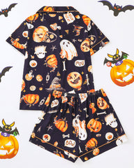 Halloween Print Lapel Short-Sleeved Shorts Homewear Set