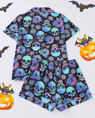 Halloween Print Lapel Short-Sleeved Shorts Homewear Set