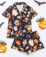 Halloween Print Lapel Short-Sleeved Shorts Homewear Set