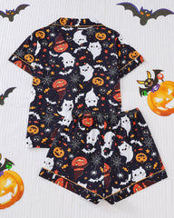 Halloween Print Lapel Short-Sleeved Shorts Homewear Set