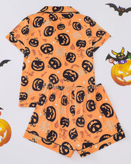 Casual Halloween Lapel Short-Sleeved Shorts Homewear Set