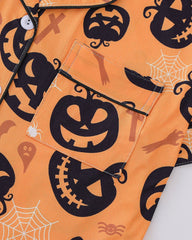 Casual Halloween Lapel Short-Sleeved Shorts Homewear Set