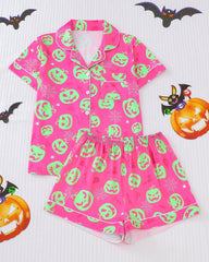 Casual Halloween Lapel Short-Sleeved Shorts Homewear Set