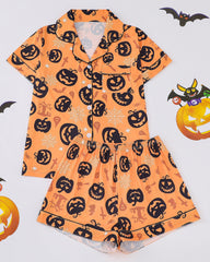 Casual Halloween Lapel Short-Sleeved Shorts Homewear Set