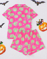Casual Halloween Lapel Short-Sleeved Shorts Homewear Set