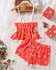 Sexy Halloween Print Lace Suspender and Shorts Loungewear Set