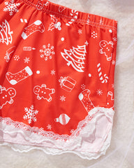 Sexy Halloween Print Lace Suspender and Shorts Loungewear Set