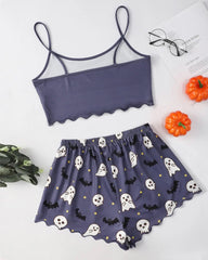 Halloween Fun Print Sleeveless Tank Top and Shorts Loungewear Set