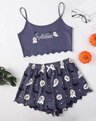 Halloween Fun Print Sleeveless Tank Top and Shorts Loungewear Set