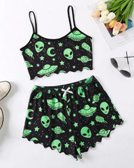 Halloween Fun Print Sleeveless Tank Top and Shorts Loungewear Set