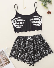 Halloween Fun Print Sleeveless Tank Top and Shorts Loungewear Set
