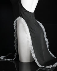 Halloween Sexy Nun Costume Role Play Hollow Slit Long Dress with Stockings Set