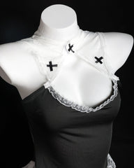 Halloween Sexy Nun Costume Role Play Hollow Slit Long Dress with Stockings Set