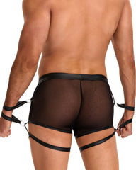 Men's SM Sexy Hidden Button PU Leather See-through Boxer Briefs