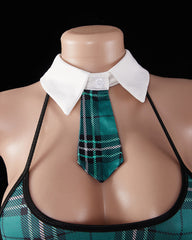 Sexy Cosplay Plaid Hollow Bodysuit Set