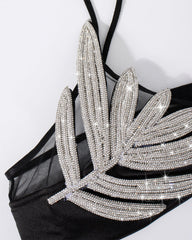 Silver Rhinestone Sexy Mesh Backless Camisole Bra