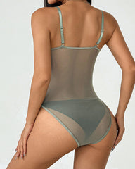 Sexy Llace Mesh See-through Slim-fitting Camisole Bodysuit