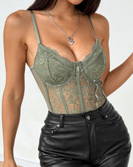 Sexy Llace Mesh See-through Slim-fitting Camisole Bodysuit